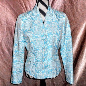 *SOLD* Liz Claiborne Blue Jacquard Rose Blazer
